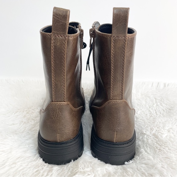 NWT 8.5 10 SO Brown faux leather, vegan combat / moto boots - Picture 7 of 10